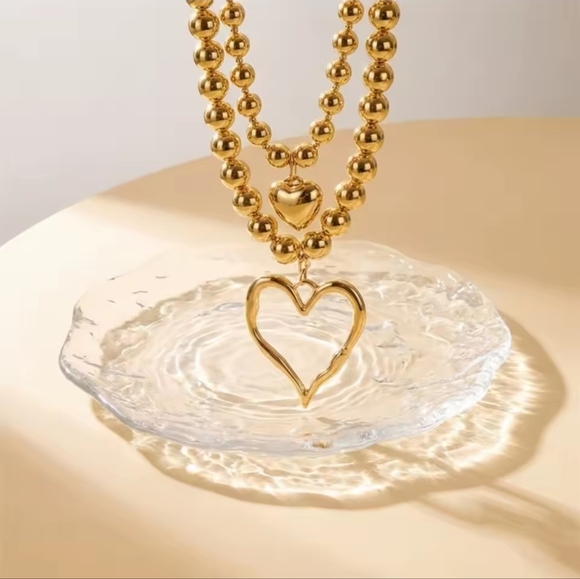 Gold Double Strand Heart Necklace - Picture 4 of 8